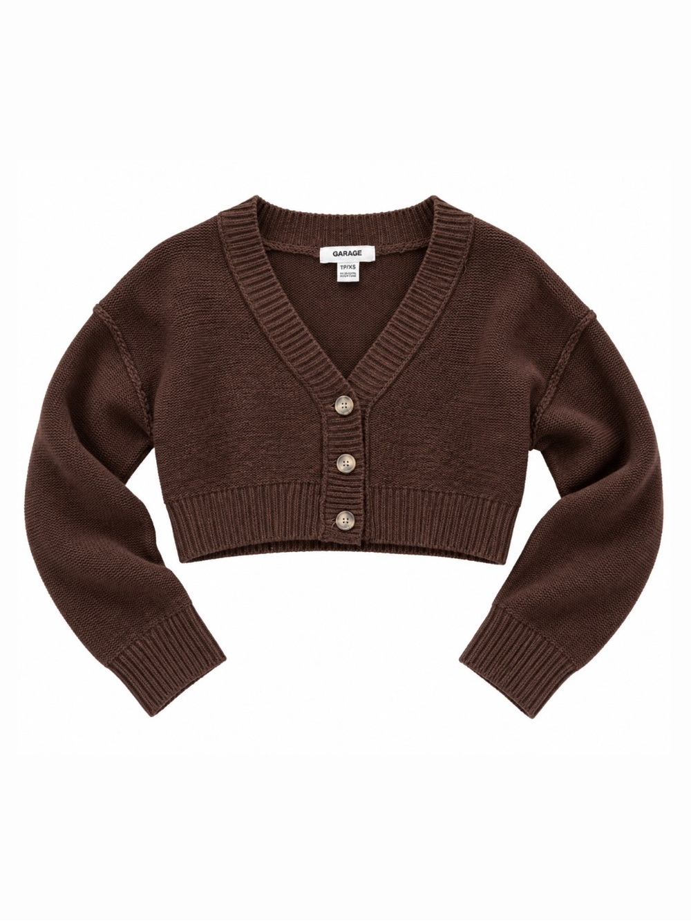 Garage Cropped Brown V-Neck Button Cardigan Sweater | Size XS
